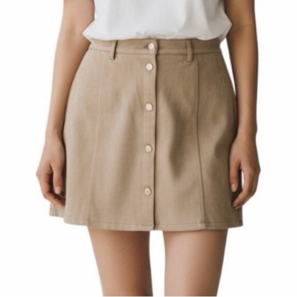 NEW Ardene Faux Suede‎ Mini Skirt Button Front A-Line Tan Skirt Large